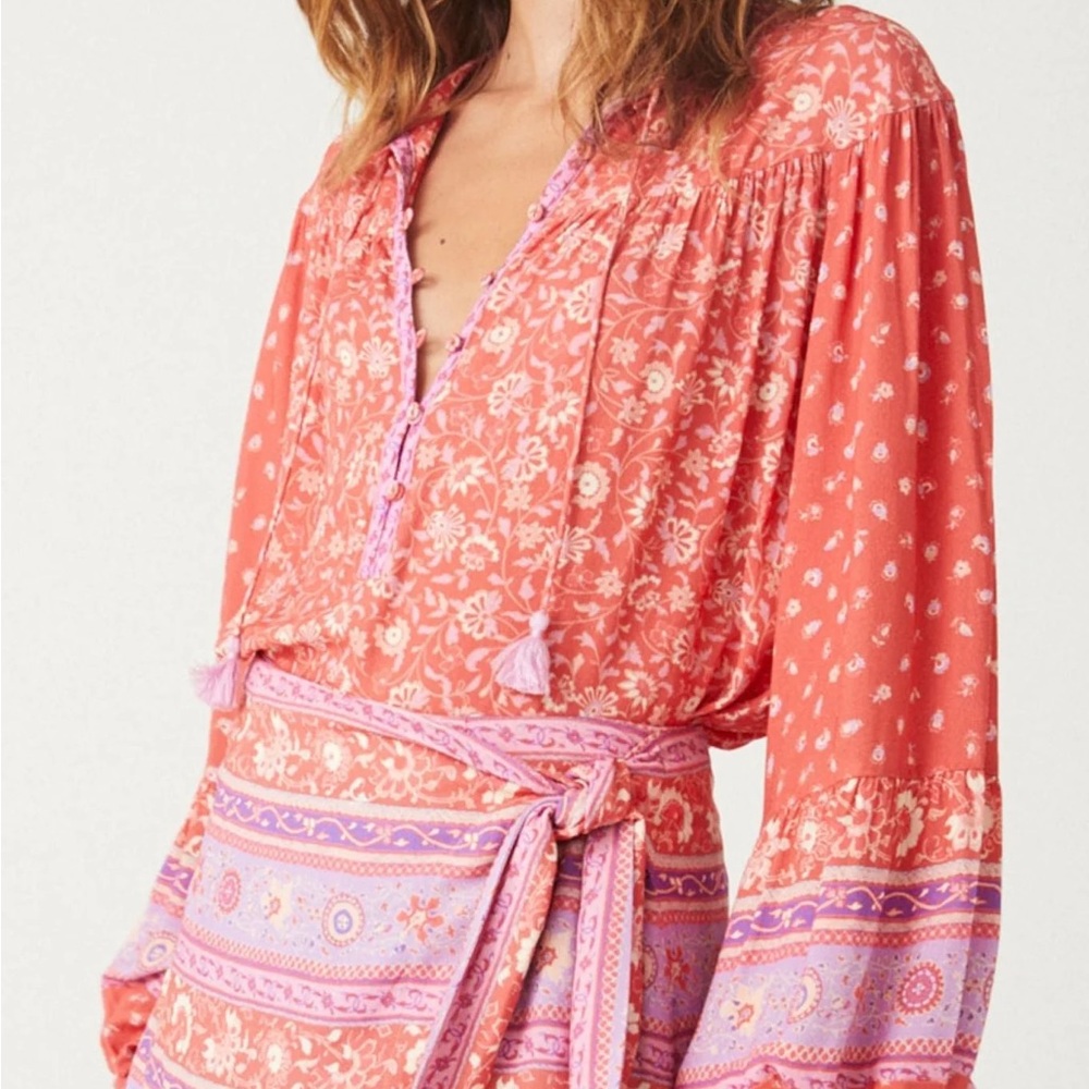 Spell Coral and Lavender Floral Blouse